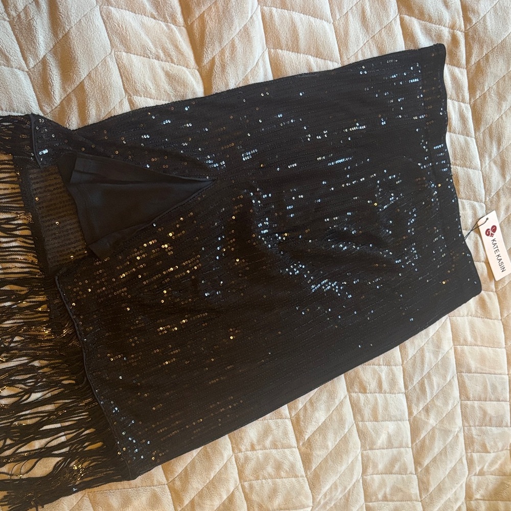 Kate Kason black sequin shirt-fringe bottom